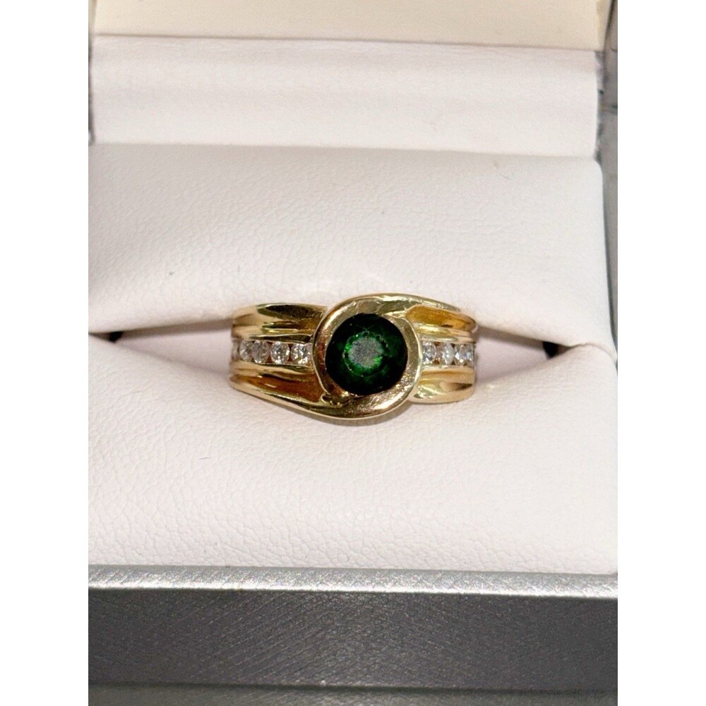 14k Green Tourmaline And Diamond Ring Size 5.75 - Picture 1 of 9